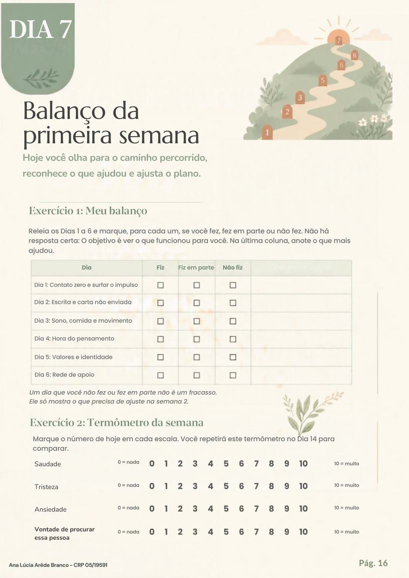 Página do e-book: Dia 7, Balanço da primeira semana